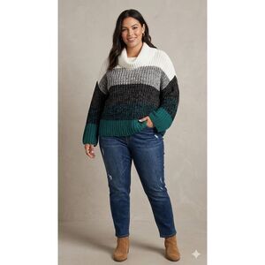 NWT Lane Bryant Plus Size 18/20 Colorblock Shaker Knit Sweater Cowl Neck Teal Gr